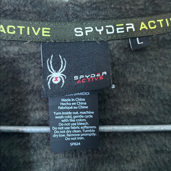 Spyder Active gray/olive hooded fleece Jacket size large L - Picture 6 of 7